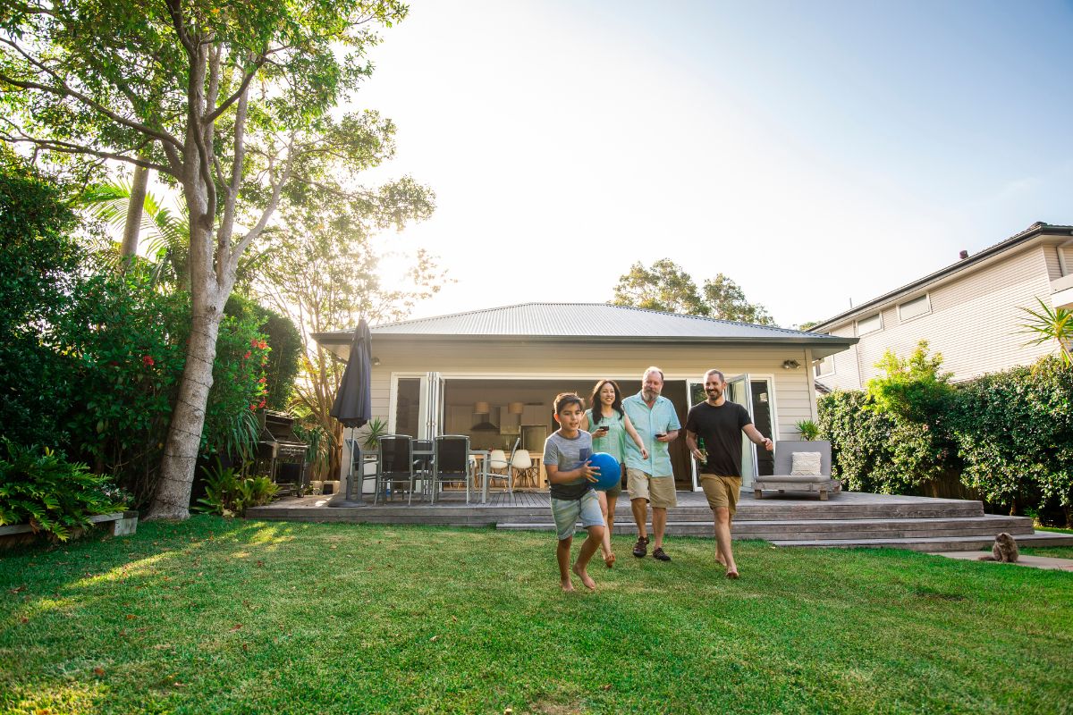 family running in the backyard